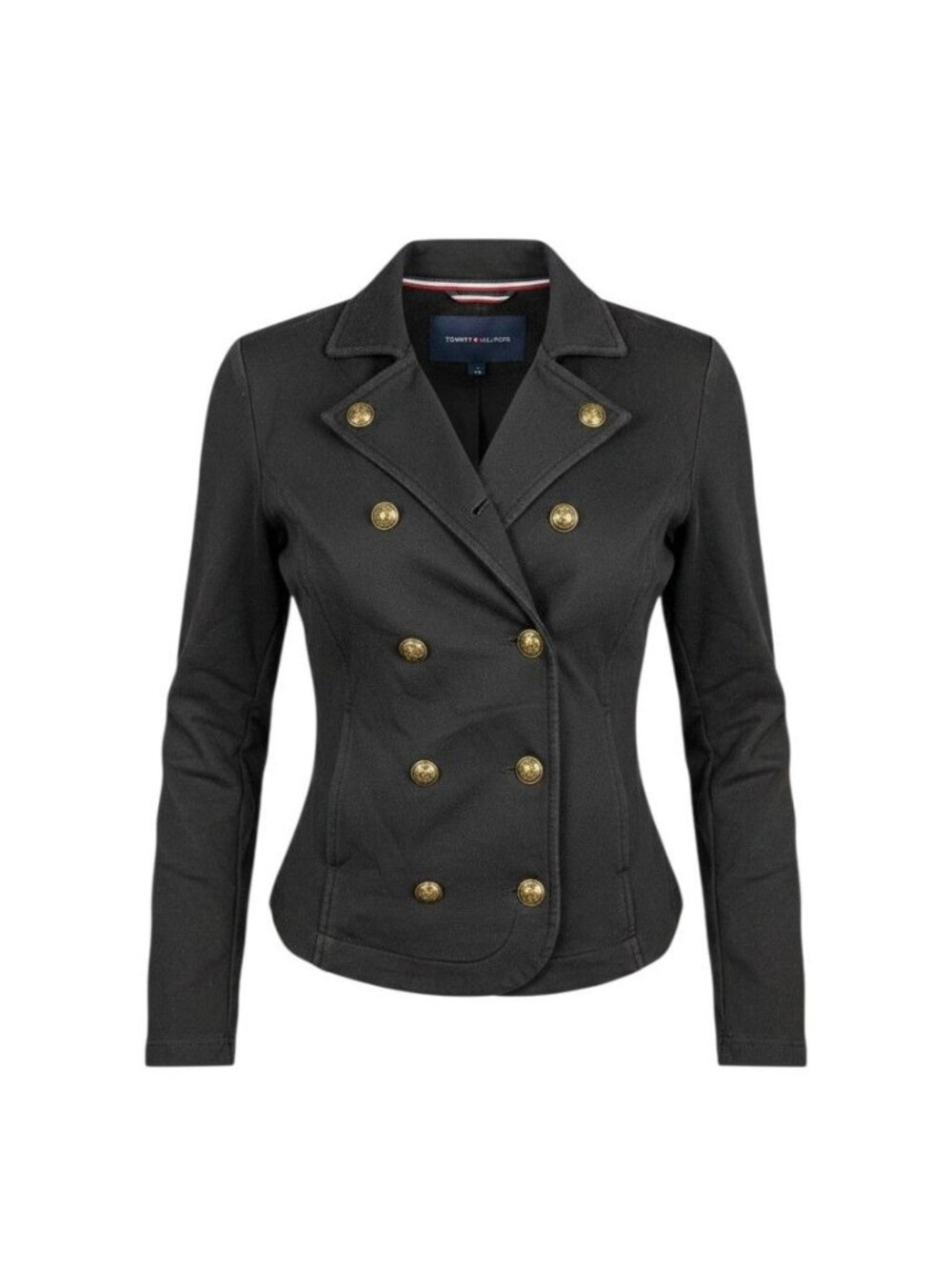 Tommy Hilfiger Womens Black Military Double-Breasted Jacket Gold Buttons SP